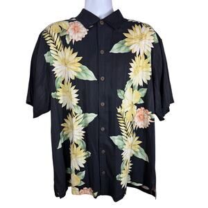 TOMMY BAHAMA Men’s Silk Hawaiian Shirt Black Floral XL